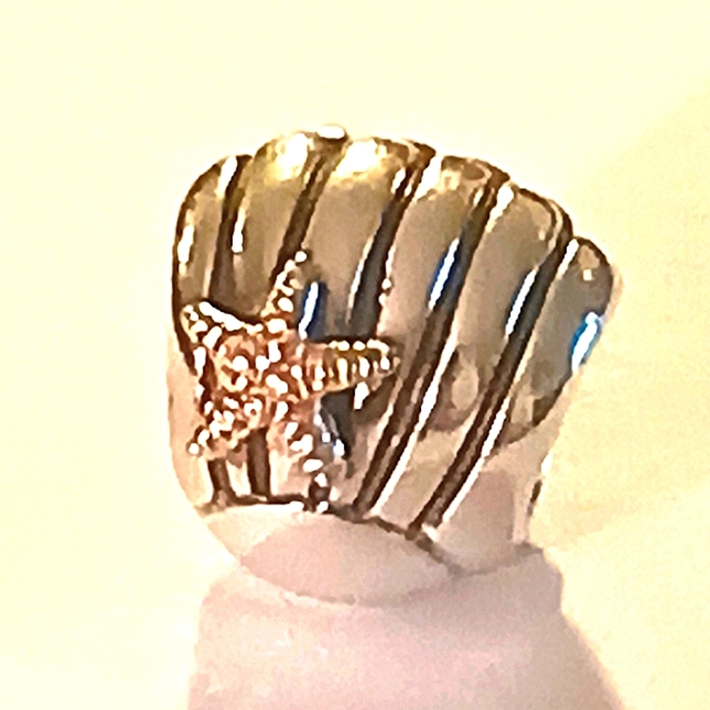 Pandora 14k Gold and Sterling Silver Retired Clamshell and Starfish Charm